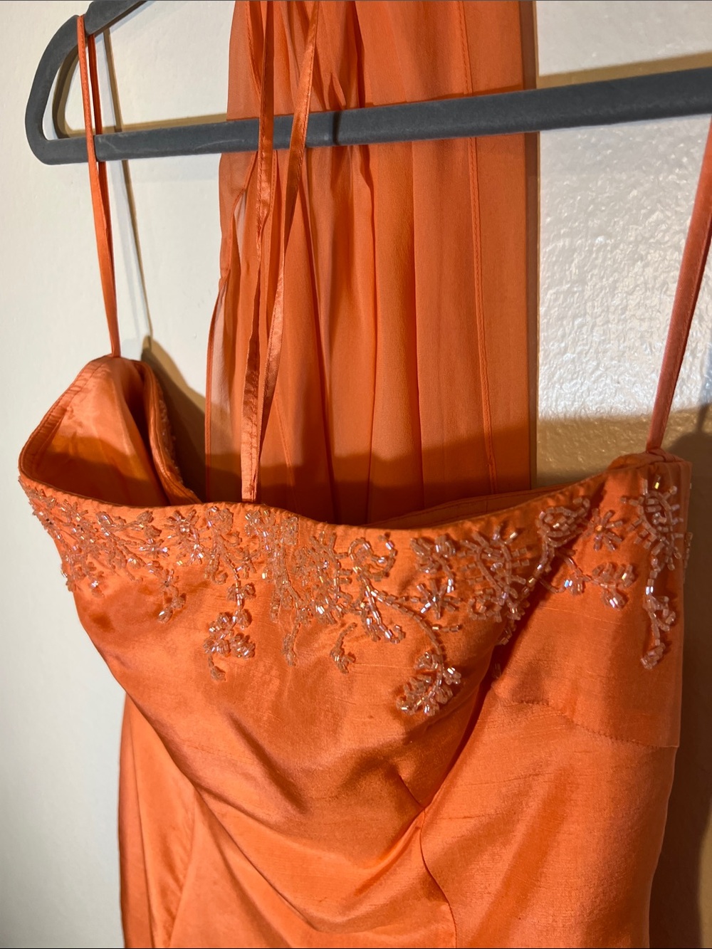 Kay Unger Strapless Orange Raw Silk Cocktail Dress w Large Chiffon Shawl Scarf 6 - Picture 3 of 8